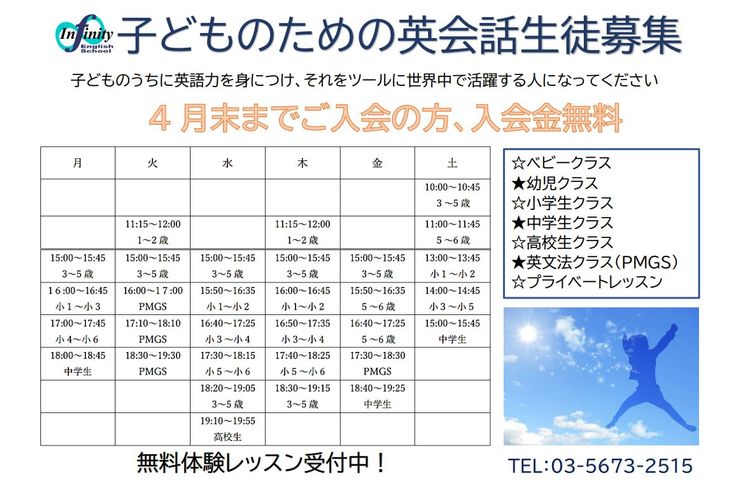英語レッスンのタイムテーブル